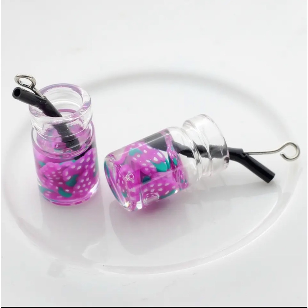 New Handmade Summer Fruity Grape Slice Glass S925 Sterling Silver Earrings - Picture 3 of 15